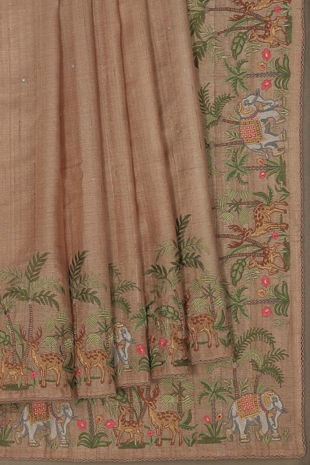 Image of Tussar Silk Brown Saree